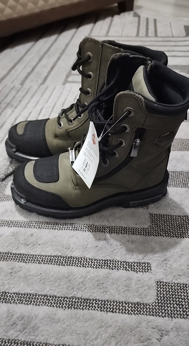 Harley Davidson Erkek Kamuflaj Biker Botları, Kayışlı, Gri-Khaki - Görsel 2