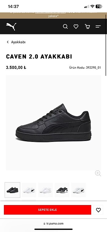 38 Beden siyah Renk PUMA Caven 2.0 Siyah Spor Ayakkabı