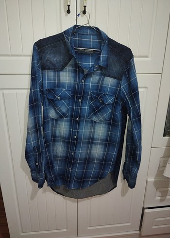 Mavi Kareli Denim Gömlek