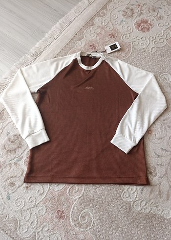 Uzun Kollu Kahverengi Beyaz erkek Sweatshirt