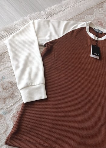 l Beden Uzun Kollu Kahverengi Beyaz erkek Sweatshirt