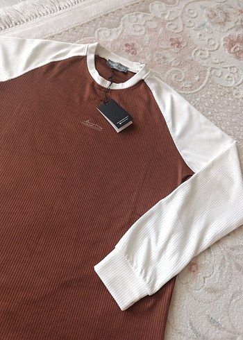 l Beden kahverengi Renk Uzun Kollu Kahverengi Beyaz erkek Sweatshirt