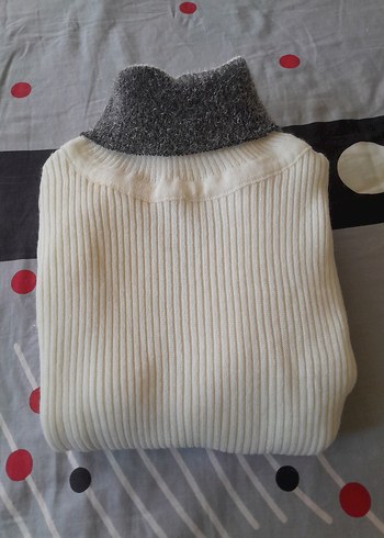 m Beden gri Renk Gri Detaylı Kadın Boğazlı Triko Kazak