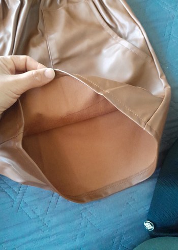 Bej Kadın Deri Mini Şort - Görsel 4