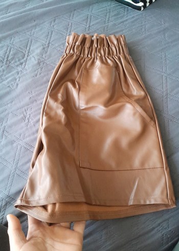 Bej Kadın Deri Mini Şort - Görsel 6
