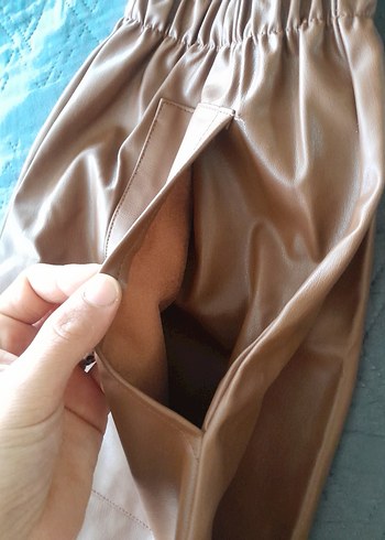 Bej Kadın Deri Mini Şort - Görsel 7