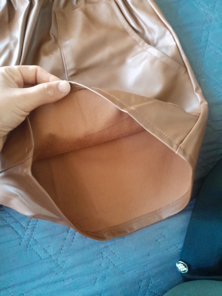 Bej Kadın Deri Mini Şort - Görsel 4