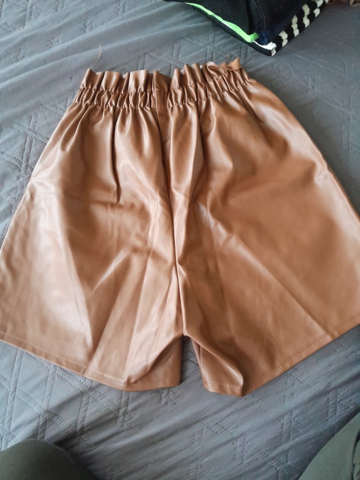 Bej Kadın Deri Mini Şort - Görsel 5