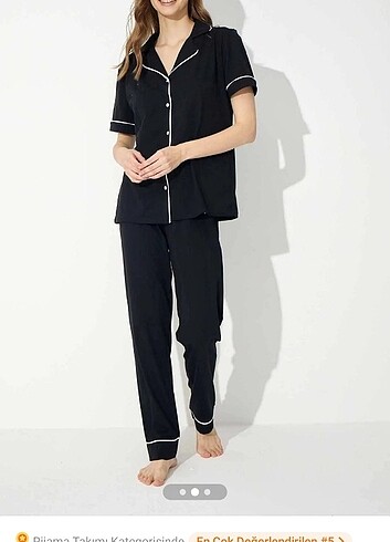 Trendyol & Milla Kadın siyah beyaz kısa kollu pamuklu düğmeli biyeli pijama takı