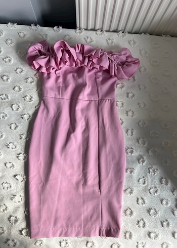 Pudra Pembe Straplez Uzun Elbise