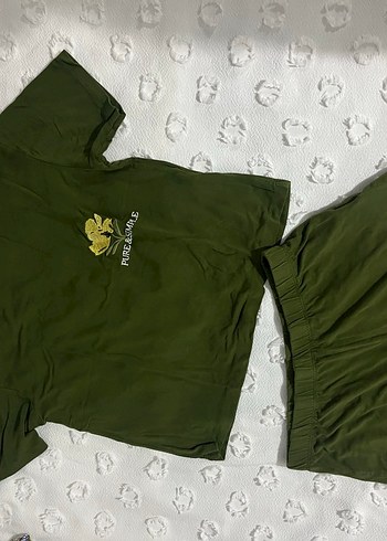 xs Beden yeşil Renk Kadın Yeşil Kısa Kollu Mini Pijama Takımı