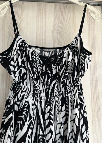 m Beden Siyah Beyaz Zebra Desenli Uzun Bohem Elbise