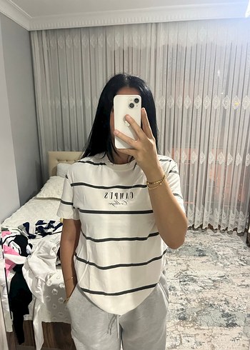 Kadın Gri Zebra Desenli Rahat Tişört