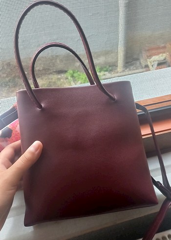 Bordo Deri Kadın El Çantası Fiyonk Detaylı - Görsel 5