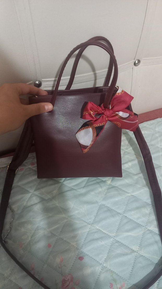 Bordo Deri Kadın El Çantası Fiyonk Detaylı - Görsel 2