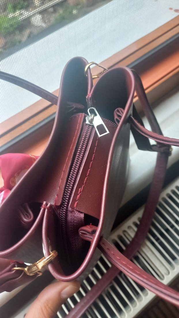 Bordo Deri Kadın El Çantası Fiyonk Detaylı - Görsel 4