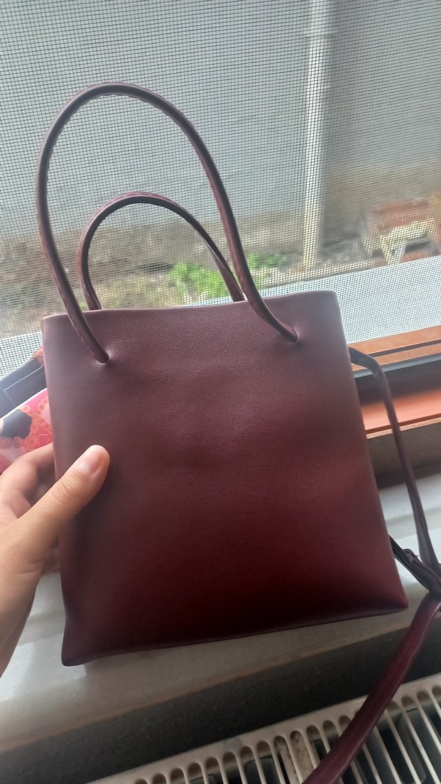 Bordo Deri Kadın El Çantası Fiyonk Detaylı - Görsel 5