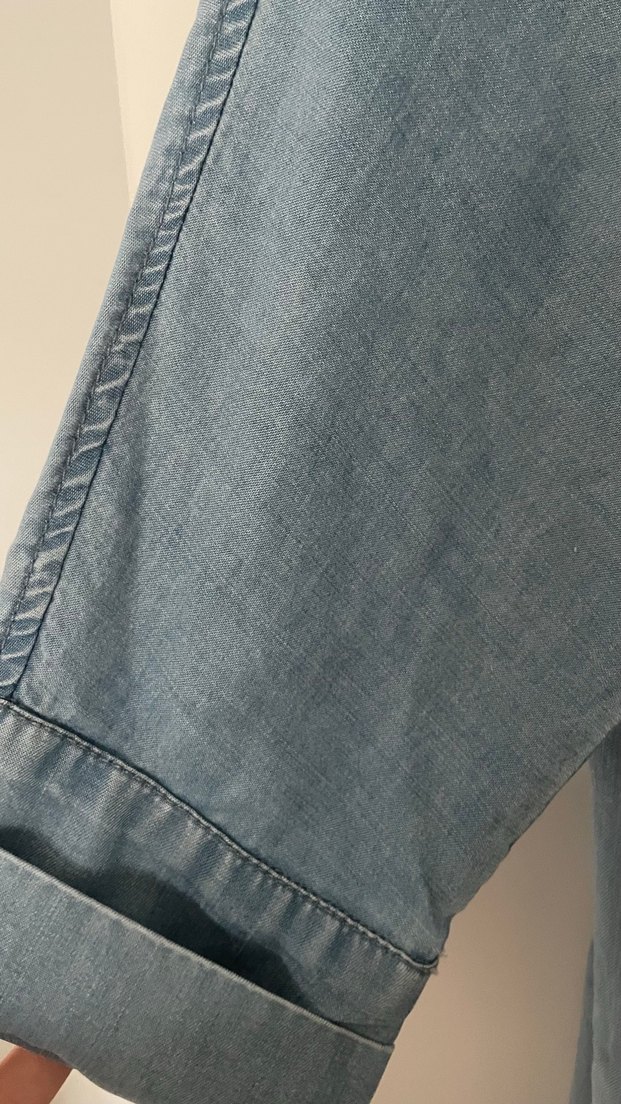 Kadın Mavi Uzun Salaş Denim Elbise - Görsel 3