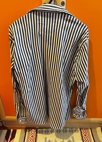 Çizgili Gri Kadın Uzun Kollu Gömlek - Görsel 3