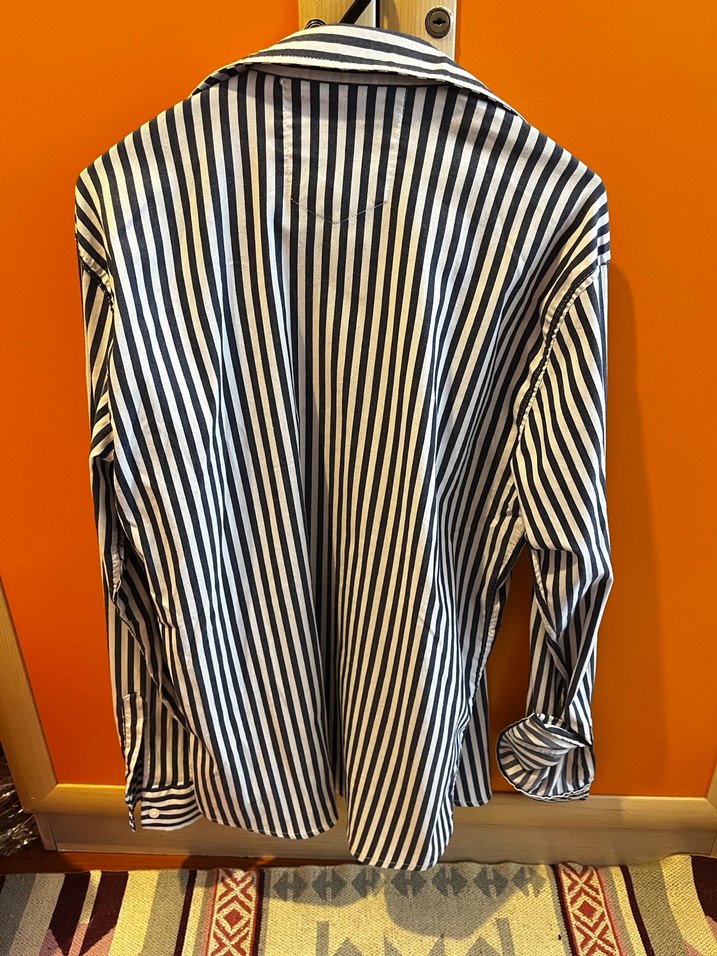 Çizgili Gri Kadın Uzun Kollu Gömlek - Görsel 3