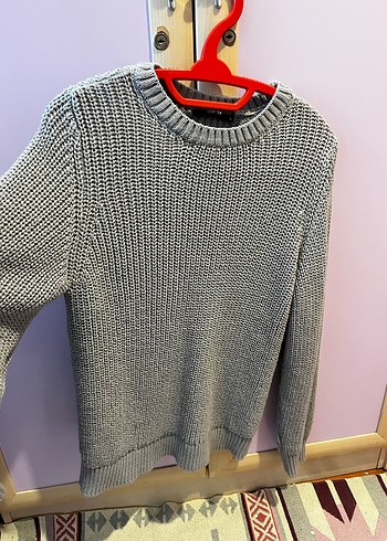 Gri Örgü Kadın Kazak, Yuvarlak Yaka, Uzun Kollu - Görsel 3