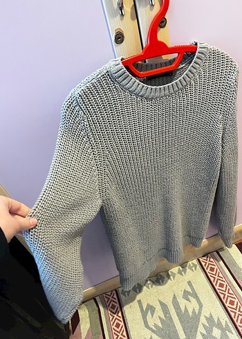 Gri Örgü Kadın Kazak, Yuvarlak Yaka, Uzun Kollu - Görsel 2