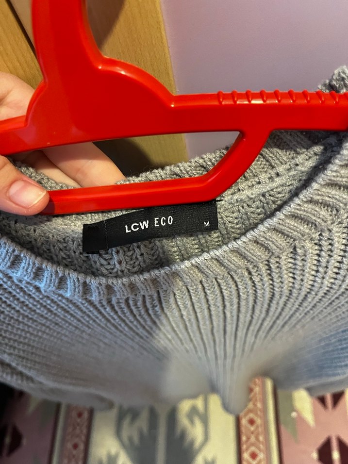 Gri Örgü Kadın Kazak, Yuvarlak Yaka, Uzun Kollu - Görsel 4