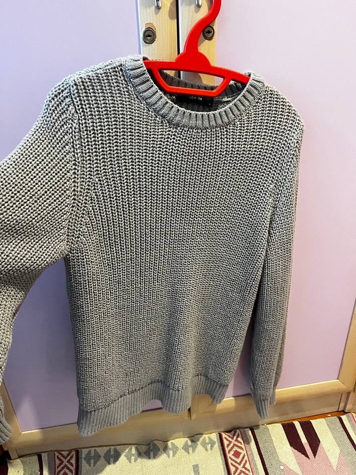 Gri Örgü Kadın Kazak, Yuvarlak Yaka, Uzun Kollu - Görsel 3