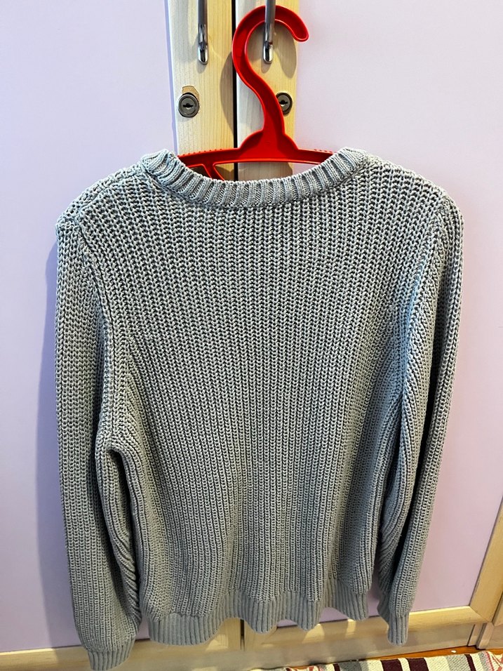 Gri Örgü Kadın Kazak, Yuvarlak Yaka, Uzun Kollu - Görsel 5