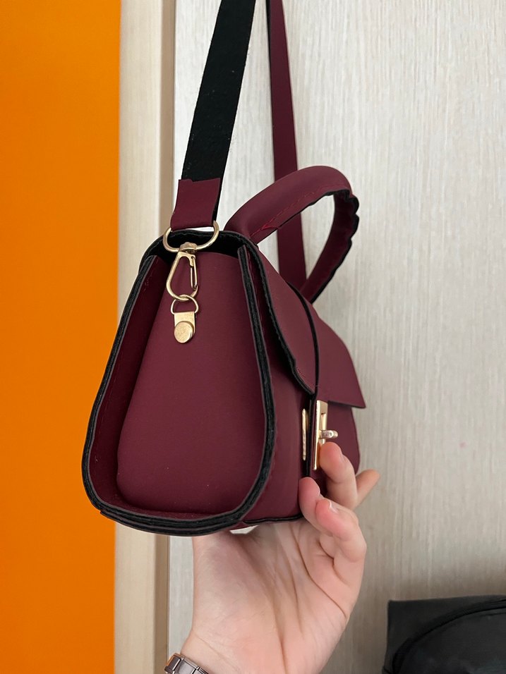 Bordo Süet Kadın Omuz Çantası - Görsel 4