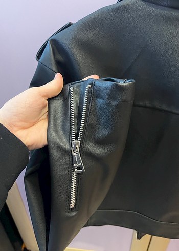 Siyah Deri Biker Ceket - Görsel 8