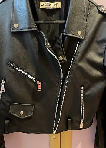 Siyah Deri Biker Ceket - Görsel 4