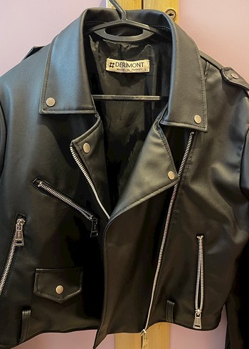 Siyah Deri Biker Ceket - Görsel 6