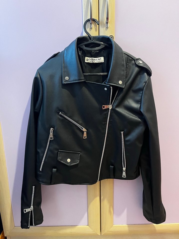 Siyah Deri Biker Ceket - Görsel 2