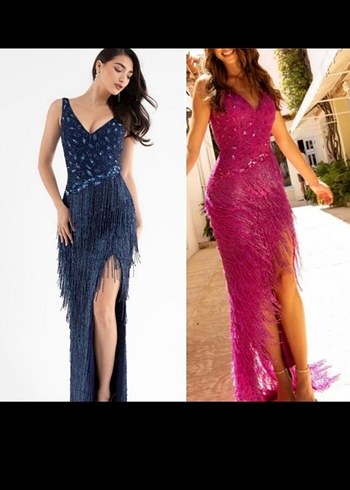 Boncuk İşlemeli Pembe Uzun Abiye Elbise - Görsel 2