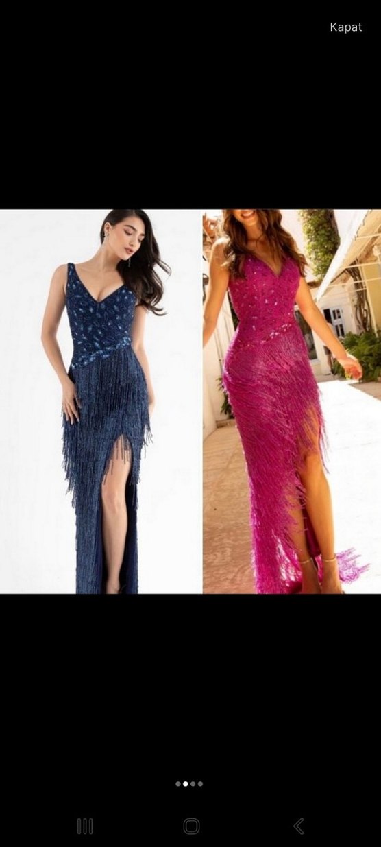 Boncuk İşlemeli Pembe Uzun Abiye Elbise - Görsel 2