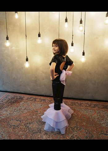 Parlak Siyah Gotik Çocuk Kostümü - Görsel 2