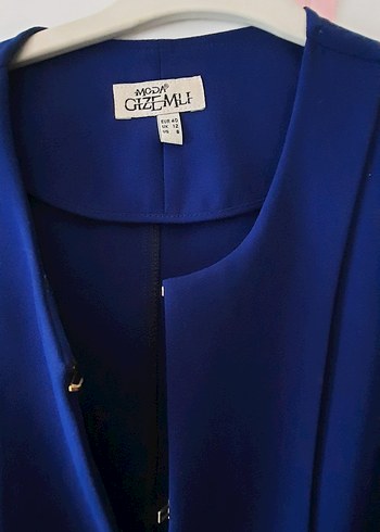 Koyu Mavi Kemerli Uzun Kadın yelek - Görsel 2