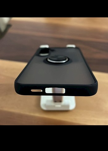 S24 FE Metal Yüzüklü Siyah Telefon Kılıfı - Görsel 4