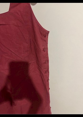 Bordo Kolsuz Keten Mini Tulum - Görsel 2