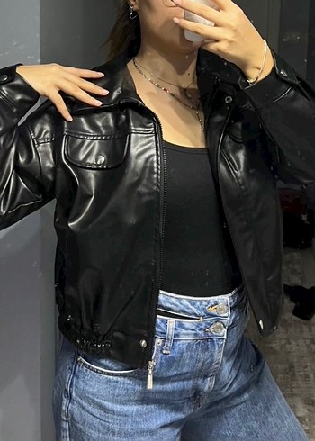 Kadın Siyah Deri Ceket - Görsel 4