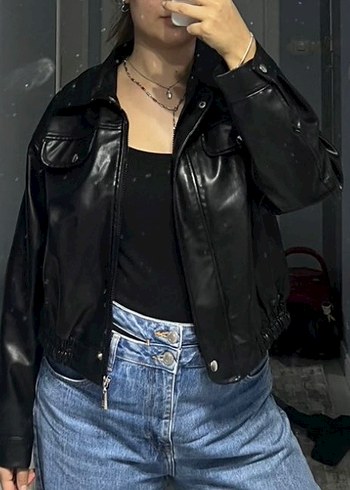 Kadın Siyah Deri Ceket - Görsel 2