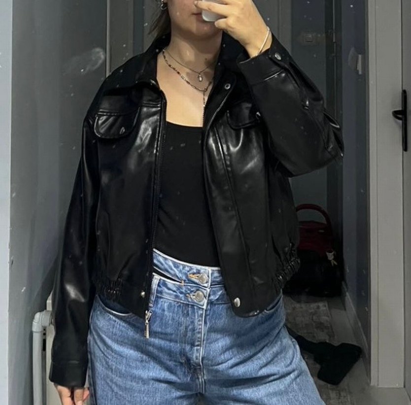 Kadın Siyah Deri Ceket - Görsel 2