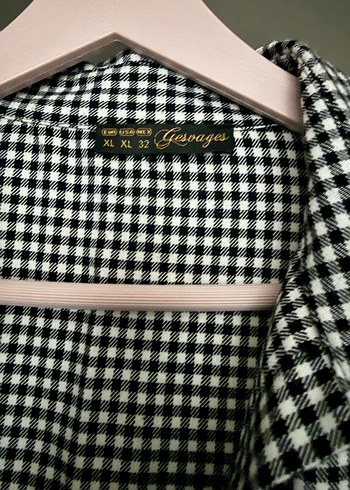 Düğmeli Gri Kareli Kadın Gömlek - Görsel 2