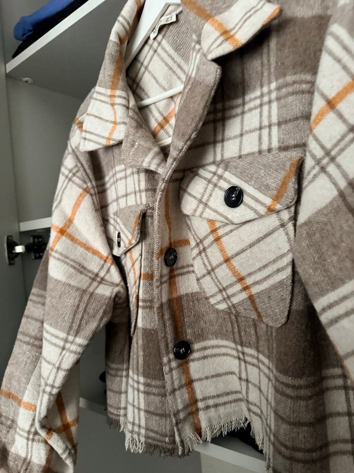 Düğmeli Ekose Kısa Yün Kadın Gömlek - Görsel 3