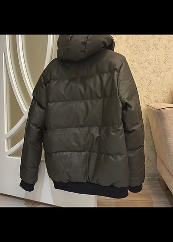 Kürk Detaylı Gri Deri Kadın Kışlık Mont - Görsel 2