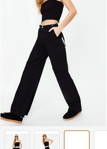 Siyah normal bel wide leg jeans 