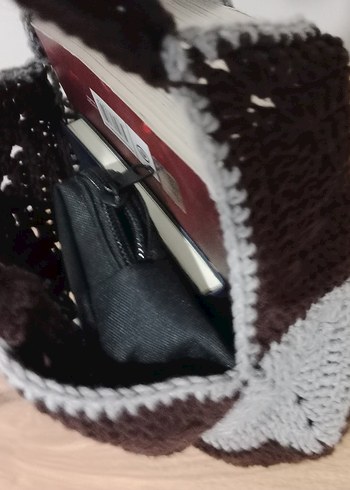 Kareli Örgü Bohem Kadın Çantası - Görsel 4