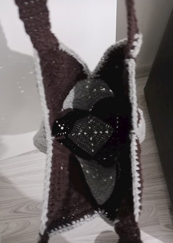 Kareli Örgü Bohem Kadın Çantası - Görsel 3