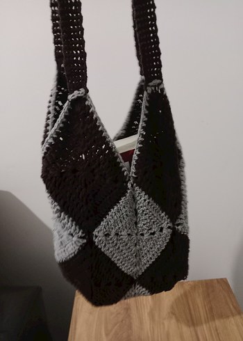 Kareli Örgü Bohem Kadın Çantası - Görsel 2